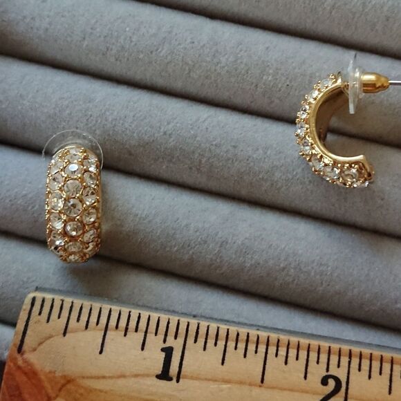 Kenneth Jay Lane Rhodium-Plated & Glass Crystal pierced Half Hoop Earrings - Picture 7 of 8